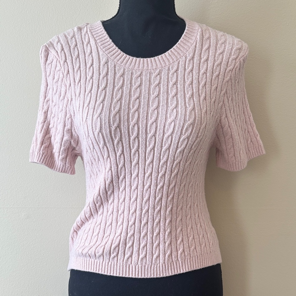Pink Rose Light Pink Cable Knit Short Sleeve Sweater Tee